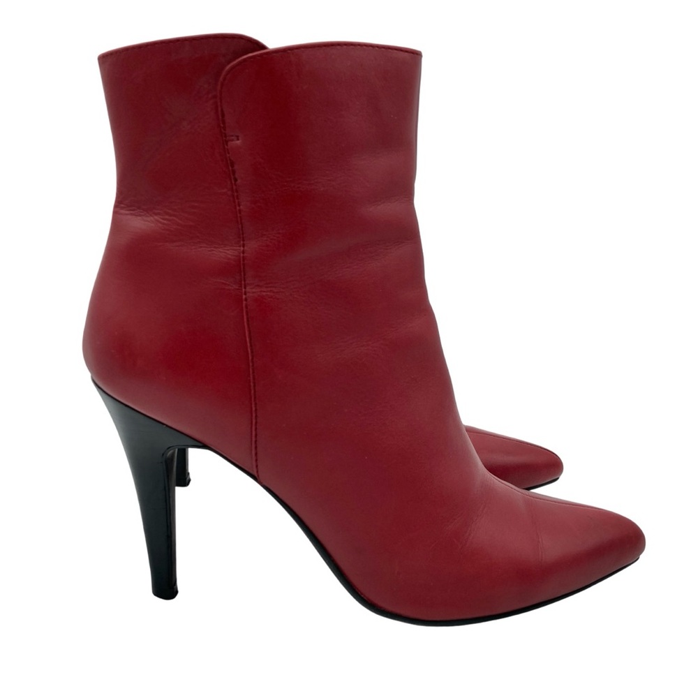 Nine West Red Leather Pointed Toe Stiletto Ankle Boots